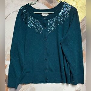 CJ Banks teal hand beaded sweater